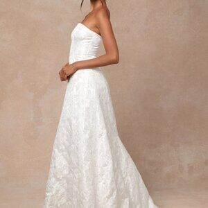 Lulus Tressa White Floral Jacquard Strapless Maxi Dress - Size M